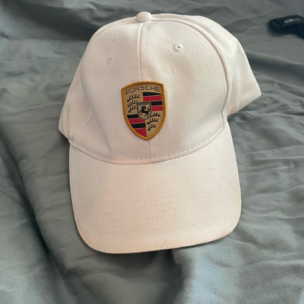 Porsche Crest Logo Baseball Hat In White - Adjustable